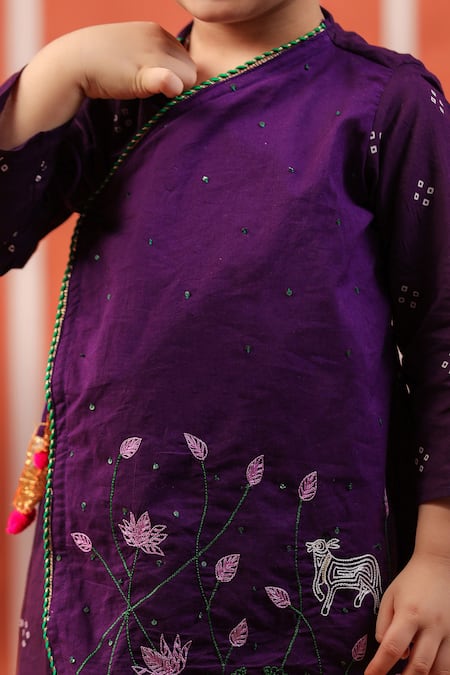 Buy_Cute Couture_Purple Cotton Embroidery Bansi Angarkha And Dhoti Pant Set 