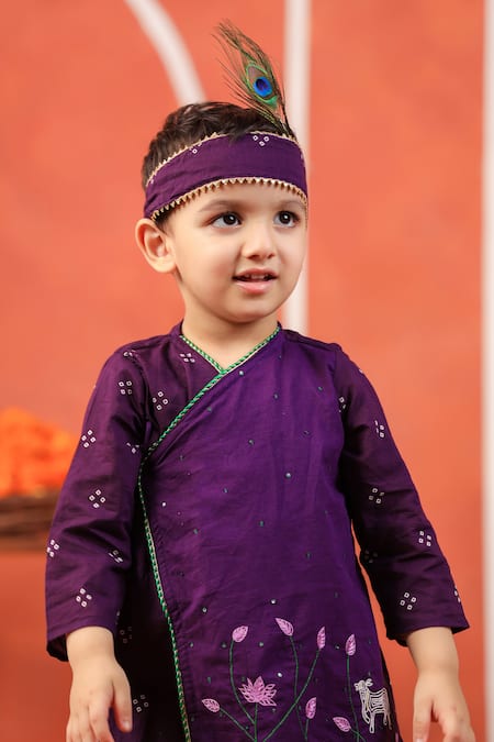 Shop_Cute Couture_Purple Cotton Embroidery Bansi Angarkha And Dhoti Pant Set 