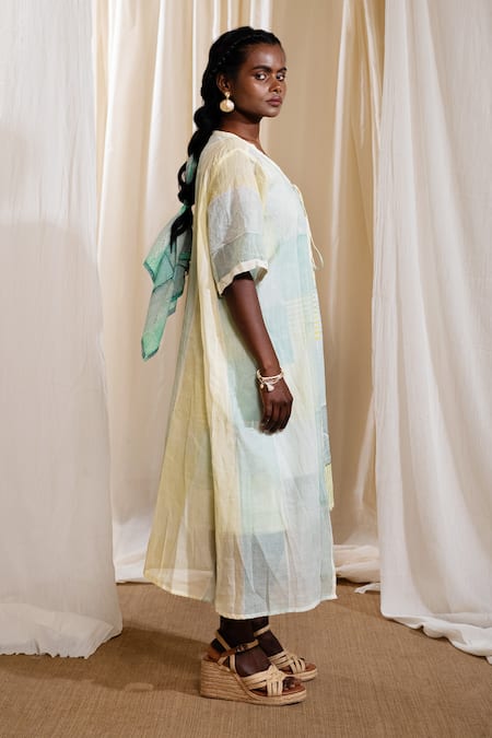 Banana Labs_Multi Color Cotton Embroidery Square Skyline Handblock Print Dress With Shrug _Online_at_Aza_Fashions