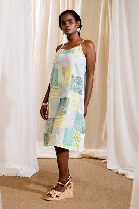 Shop_Banana Labs_Multi Color Cotton Embroidery Square Skyline Handblock Print Dress With Shrug _Online_at_Aza_Fashions