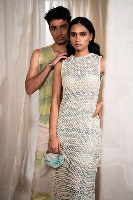 Buy_Banana Labs_Blue Cotton Round Neck Aqua Hand Block Print Dress 