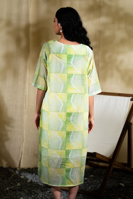 Banana Labs Lime Yellow Hand Block Print Dress 