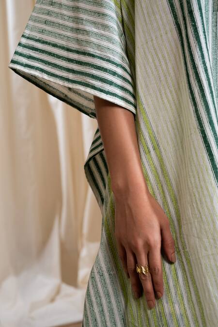 Banana Labs_Green Cotton V-neck Striped Kaftan _Online_at_Aza_Fashions