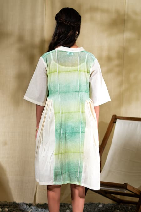 Banana Labs Green Hand Block Print Cotton Dress 