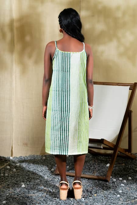 Banana Labs Green Hand Block Print Cotton Dress 