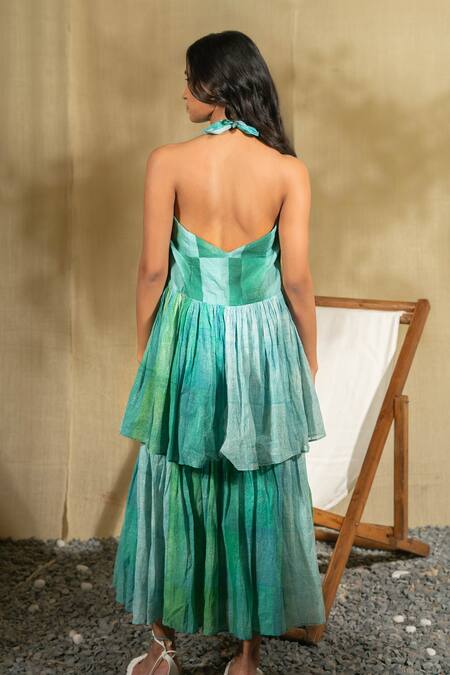 Banana Labs Layered Aqua Blue & Green Cotton Dress 