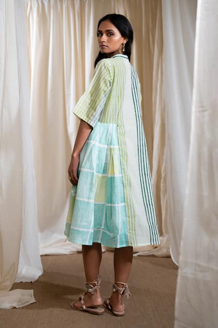 Banana Labs Aqua Blue & Green Striped Dress 