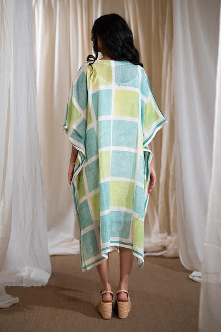 Banana Labs Aqua Blue & Green Hand Block Kaftan 