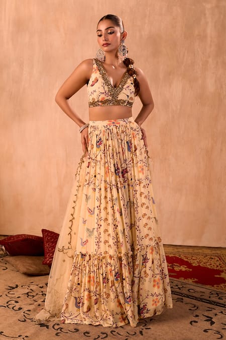 Mehak Murpana X AZA Floral Print Layered Lehenga Set 