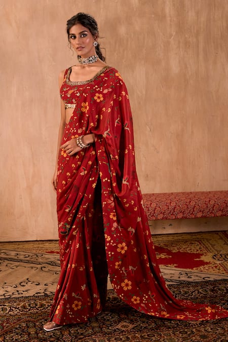 Mehak Murpana X AZA Floral Print Pre-Draped Saree With Blouse 