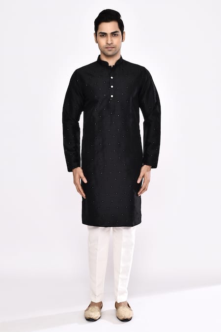 Arihant Rai Sinha_Black Silk Blend Long Kurta _Online_at_Aza_Fashions