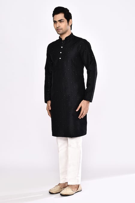 Buy_Arihant Rai Sinha_Black Silk Blend Long Kurta _Online_at_Aza_Fashions