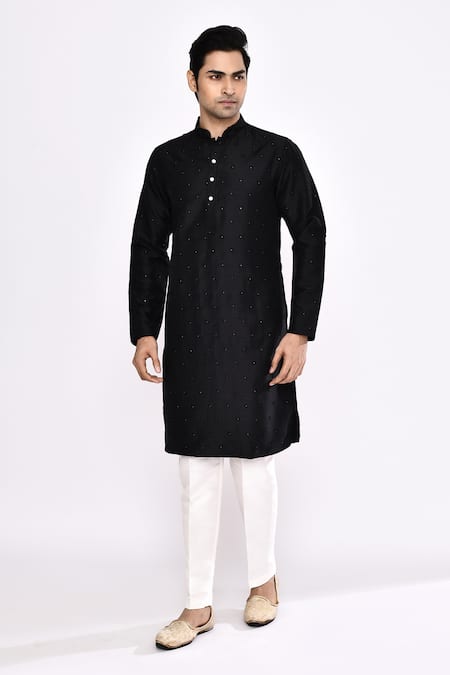 Arihant Rai Sinha_Black Silk Blend Long Kurta _at_Aza_Fashions