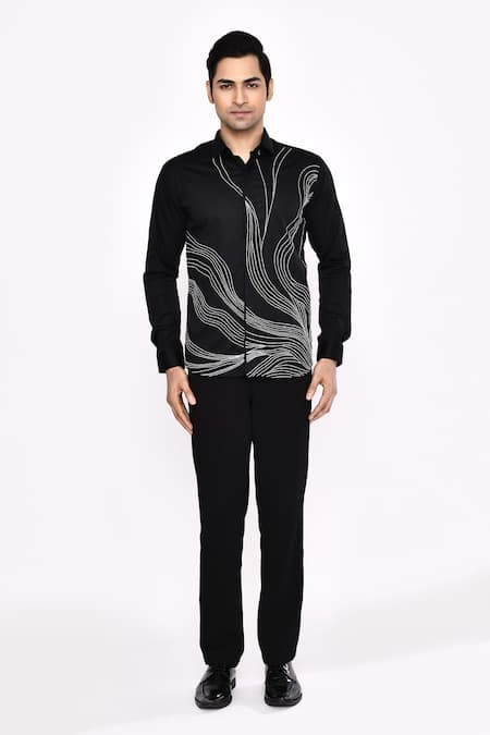 Aryavir Malhotra_Black Cotton Printed Blend Shirt _Online_at_Aza_Fashions