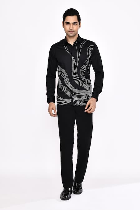 Arihant Rai Sinha Black Cotton Printed Blend Shirt 