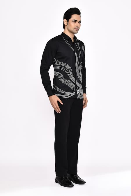 Buy_Aryavir Malhotra_Black Cotton Printed Blend Shirt _Online_at_Aza_Fashions