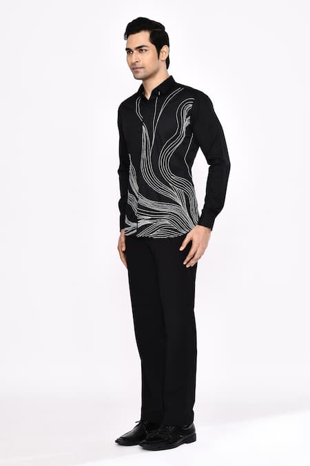 Shop_Aryavir Malhotra_Black Cotton Printed Blend Shirt _Online_at_Aza_Fashions