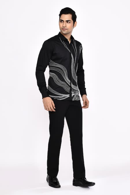 Aryavir Malhotra_Black Cotton Printed Blend Shirt _at_Aza_Fashions