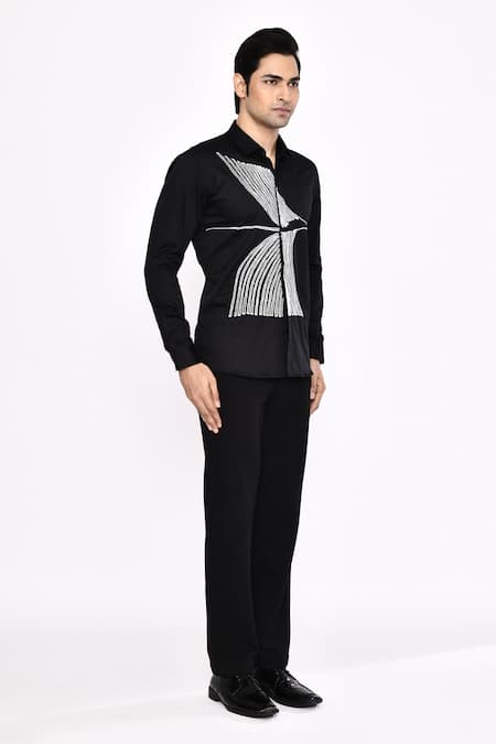Buy_Aryavir Malhotra_Black Cotton Printed Blend Shirt _Online_at_Aza_Fashions