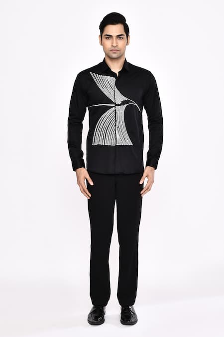 Shop_Aryavir Malhotra_Black Cotton Printed Blend Shirt _Online_at_Aza_Fashions