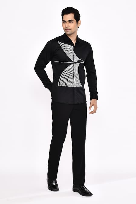 Aryavir Malhotra_Black Cotton Printed Blend Shirt _at_Aza_Fashions