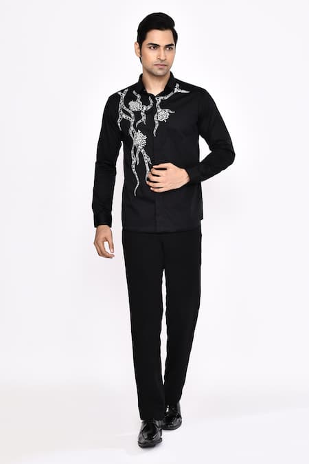 Aryavir Malhotra Black Printed Cotton Blend Shirt 