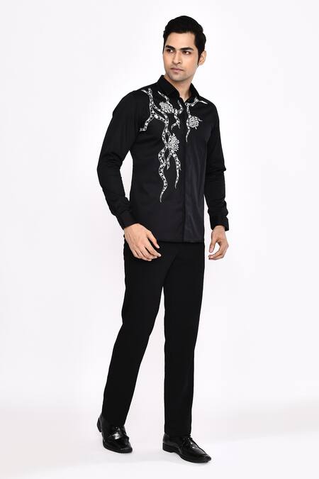 Aryavir Malhotra_Black Cotton Printed Blend Shirt _at_Aza_Fashions