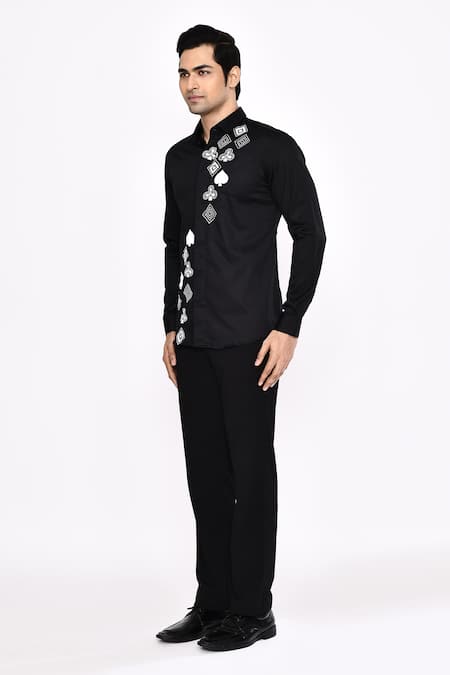Aryavir Malhotra_Black Cotton Printed Blend Shirt _Online_at_Aza_Fashions
