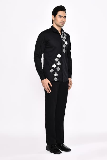Buy_Aryavir Malhotra_Black Cotton Printed Blend Shirt _Online_at_Aza_Fashions