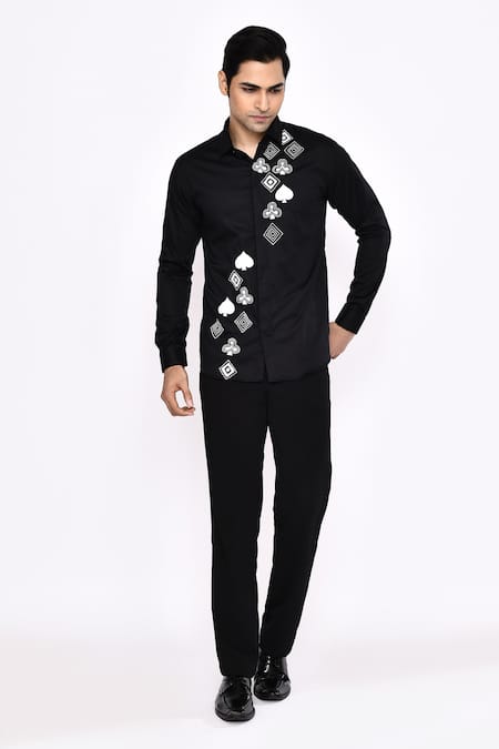 Aryavir Malhotra Black Printed Cotton Blend Shirt 