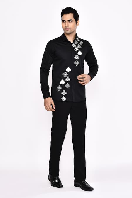 Shop_Aryavir Malhotra_Black Cotton Printed Blend Shirt _Online_at_Aza_Fashions