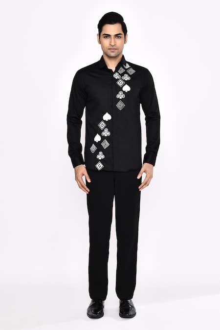 Aryavir Malhotra_Black Cotton Printed Blend Shirt _at_Aza_Fashions