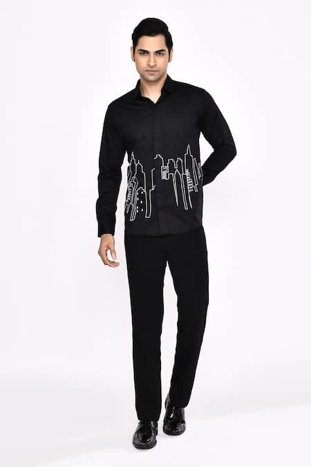 Aryavir Malhotra Black Printed Cotton Blend Shirt 