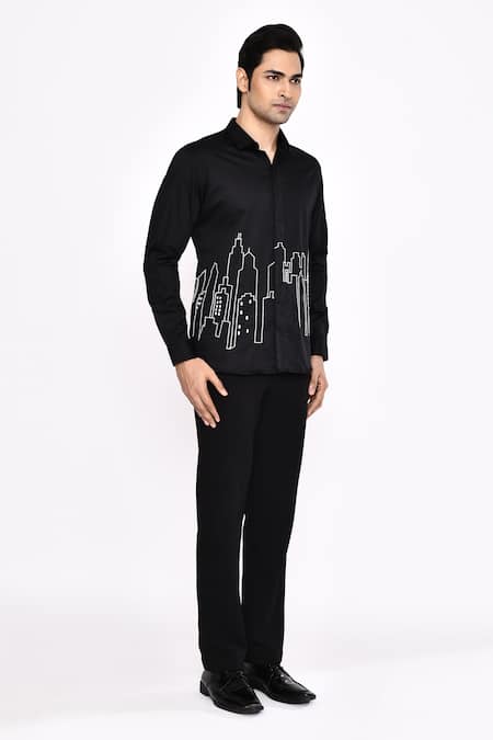 Buy_Aryavir Malhotra_Black Cotton Printed Blend Shirt _Online_at_Aza_Fashions