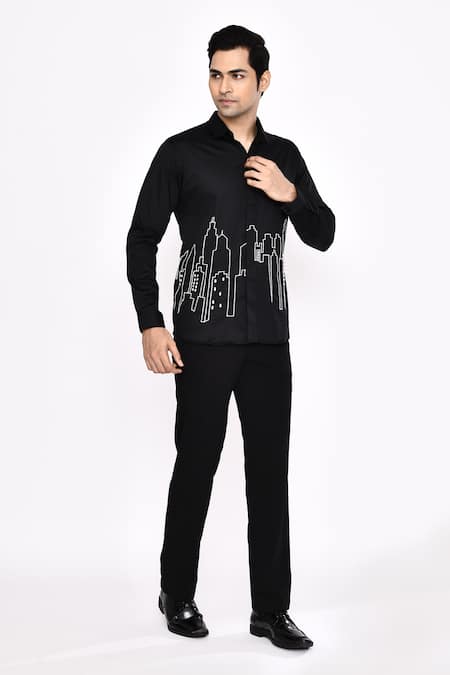 Aryavir Malhotra_Black Cotton Printed Blend Shirt _at_Aza_Fashions