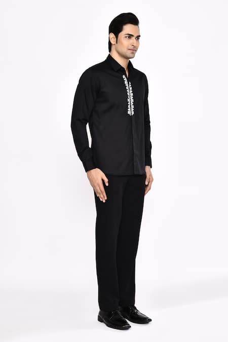 Aryavir Malhotra_Black Cotton Printed Blend Shirt _Online_at_Aza_Fashions