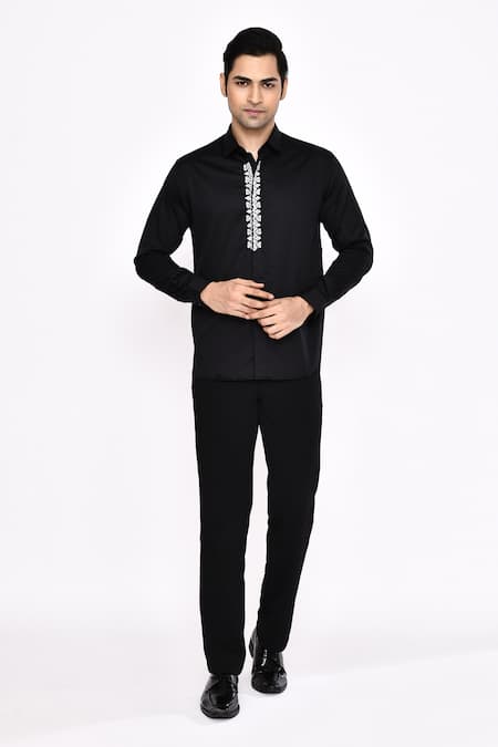 Aryavir Malhotra Black Printed Cotton Blend Shirt 
