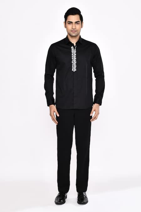 Shop_Aryavir Malhotra_Black Cotton Printed Blend Shirt _Online_at_Aza_Fashions