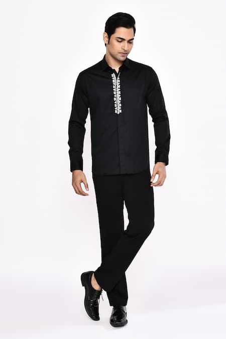 Aryavir Malhotra_Black Cotton Printed Blend Shirt _at_Aza_Fashions