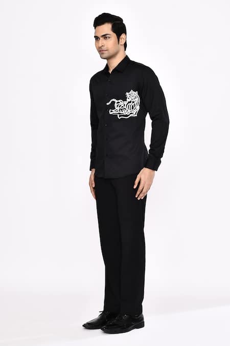 Aryavir Malhotra_Black Cotton Printed Blend Shirt _Online_at_Aza_Fashions
