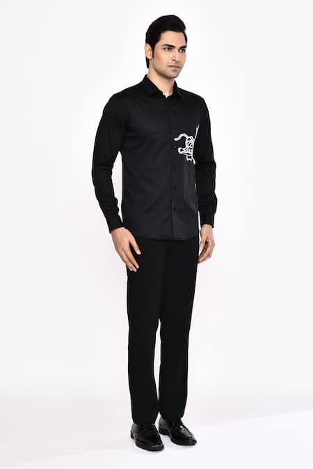 Buy_Aryavir Malhotra_Black Cotton Printed Blend Shirt _Online_at_Aza_Fashions