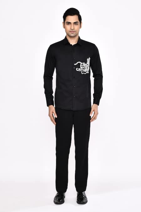 Shop_Aryavir Malhotra_Black Cotton Printed Blend Shirt _Online_at_Aza_Fashions