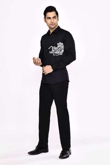 Aryavir Malhotra_Black Cotton Printed Blend Shirt _at_Aza_Fashions