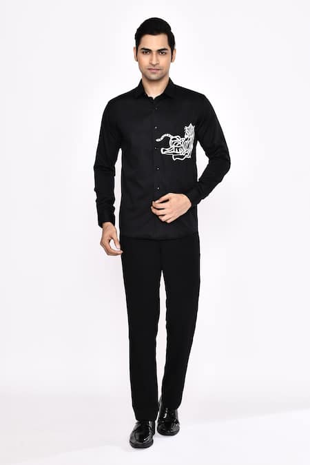 Arihant Rai Sinha Black Printed Cotton Blend Shirt 