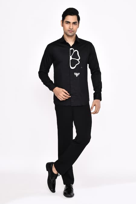 Arihant Rai Sinha Black Cotton Printed Blend Shirt 