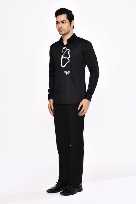 Buy_Aryavir Malhotra_Black Cotton Printed Blend Shirt _Online_at_Aza_Fashions