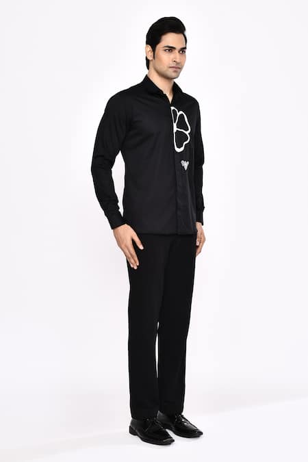 Shop_Aryavir Malhotra_Black Cotton Printed Blend Shirt _Online_at_Aza_Fashions
