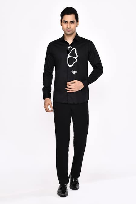 Aryavir Malhotra_Black Cotton Printed Blend Shirt _at_Aza_Fashions