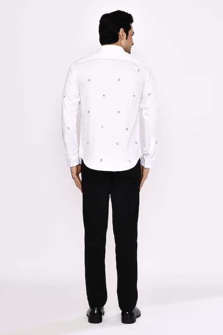 Aryavir Malhotra Printed White Cotton Blend Shirt 