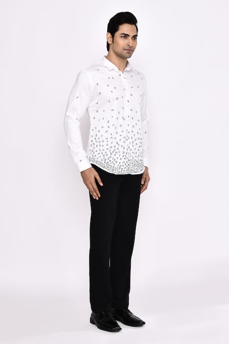 Buy_Aryavir Malhotra_White Cotton Printed Blend Shirt _Online_at_Aza_Fashions